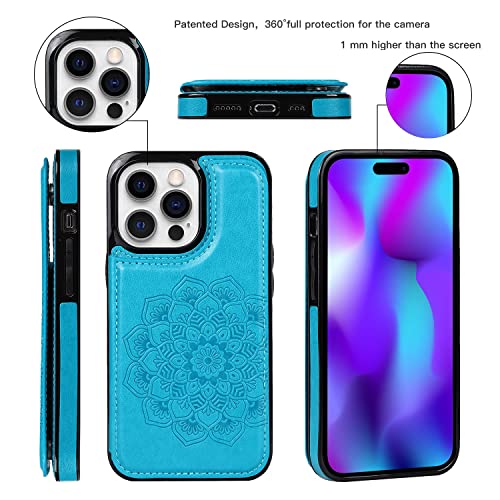 Anyisposs Phone Case for iPhone 14 Pro Wallet Case 6.1 inch Tempered Glass Screen Protector Leather Card Holder Slots Stand Cover Flip Cases Cell iPhone14Pro 5G i i-Phone i14 iPhone14 14Pro Men Blue