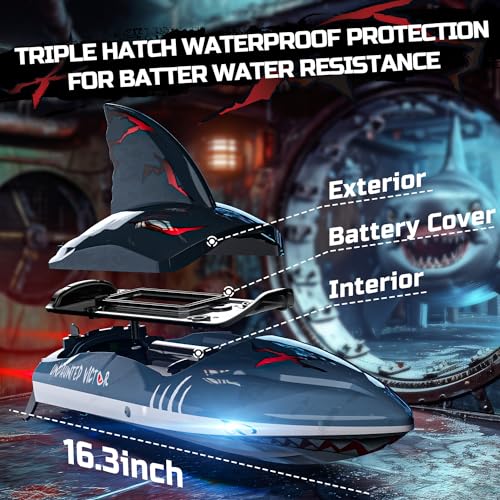 DEERC Brushless RC Boat, Fast Racing Jet Boat, 25+MPH, 30+ Mins Remote Control Boat with LED Light for Boys & Adults, Full Proportional Speed Boat, Pool Toy for Kids