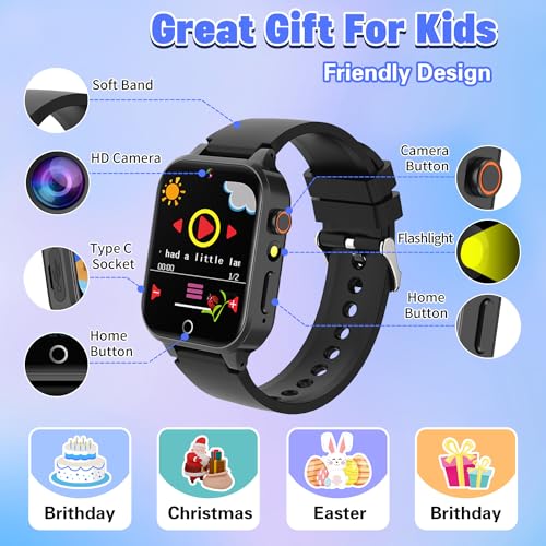 Kids Game Watch for Boys with 26 Puzzle Games HD Touchscreen Camera Music Player Flashlight Pedometer, Kids Toys Birthday Gifts for Boys Age 6-12 Boys Watches Ages 7-10 with 2 Screen Protector