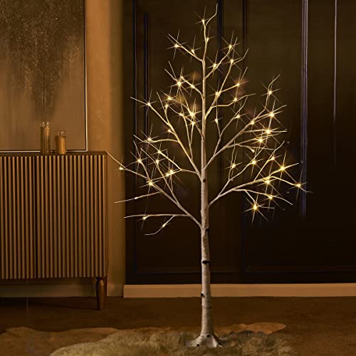 Fudios Lighted Birch Trees 4FT 48LED, Pre Lit White Tree Lights Plug i