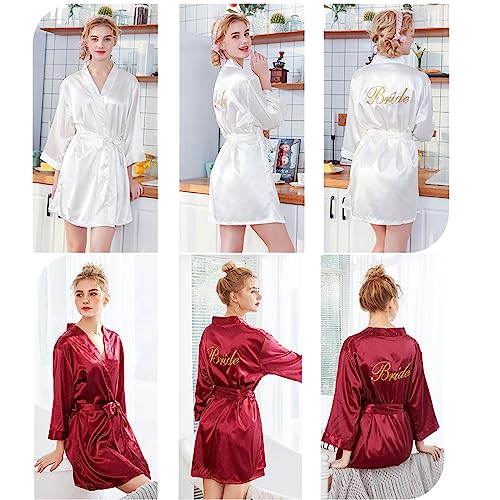 LuckyMoon Bride Robes Women's Satin Kimono Robe for Wedding Party Short Bridal Morning Robes with V-Neck Sleepwear Summer Satin Silk Dressing Gown for Women(Red-M)