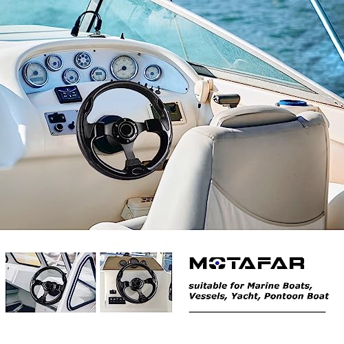 MOTAFAR 12.4" Boat Steering Wheel with 3/4“ Tapered Shaft, Anti-Slip PU Carbon Fiber Steering Wheel for Seastar and Verad, etc. for Marine Boats, Vessels, Yacht, Pontoon Boat(5156-Black)