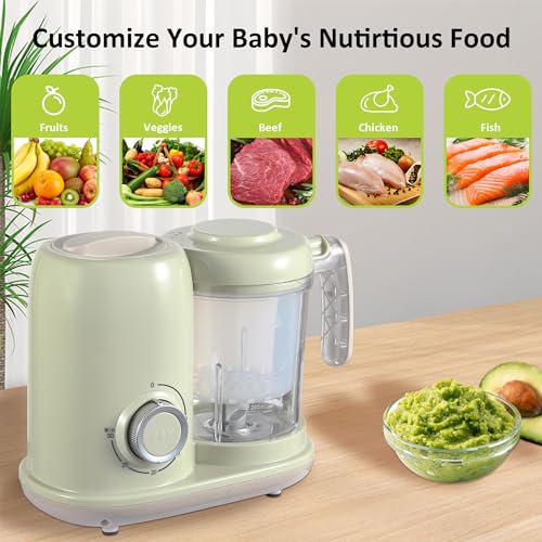 AMZBABYCHEF Baby Food Maker, 4 in 1 Baby Food Processor and Steamer, Baby Blender, Multifunctional Baby Puree Maker, Dishwasher Safe, Green