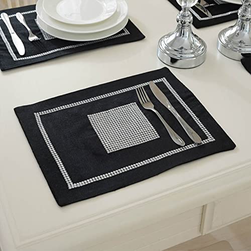 Vilygret Black Placemats Pack of 4, Elegant Place Mats with Sequined Rhinestones for Dinning Table, 12x16 inch