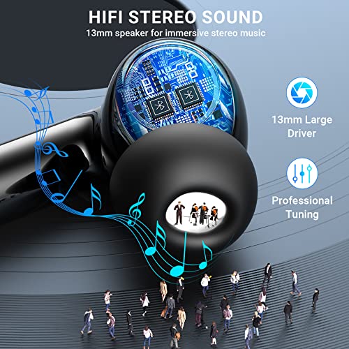 Wireless Earbuds, 2024 Wireless Headphones HiFi Stereo Earphones with 4 ENC Noise Canceling Mic, 42Hs Playtime In Ear Earbud, Bluetooth 5.3 Sport Earphones with LED Power Display for Android iOS Black
