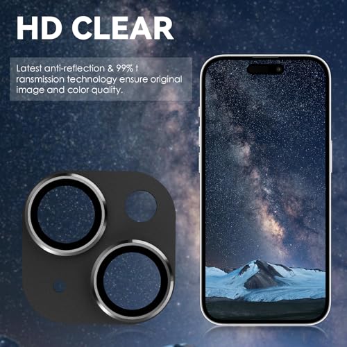 CloudValley for iPhone 15/ iPhone 15 Plus Camera Lens Protector, HD Tempered Metal Matte Glass Anti-Scratch, Case Friendly Full Screen Cover Film Accessories, Black