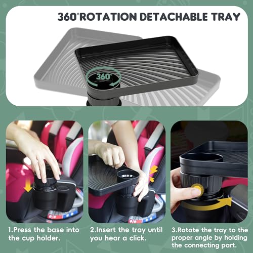 Car Seat Tray for Kids Car Snack Tray with Expandable Base for Snacks, Toys, Books, Entertainment Kids Travel Essentials Fits Most Cup Holders in 2.8''-3.2'' Diameter (1, Standard Base)