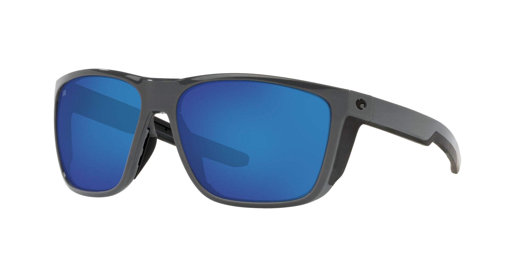 Costa Del Mar Mens Ferg XL Rectangular Sunglasses, Shiny Grey/Blue Mirrored Polarized-580G, 62 mm