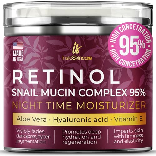 InstaSkincare Face Moisturizer with Retinol Snail Mucin Hyaluronic Acid Niacinamide Aloe Vera - Night Cream for Face - Snail Mucin Cream for All Skin Types - Made in USA (1.7 Oz)