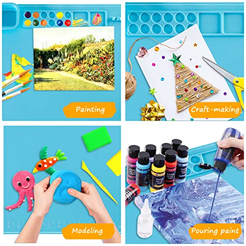 SHNOKER Silicone Craft Mat 21.7"x17.7" Super Large Silicone Painting Mat with 1 Magnetic Cup and Color Palette for Kids and Artist (Blue)