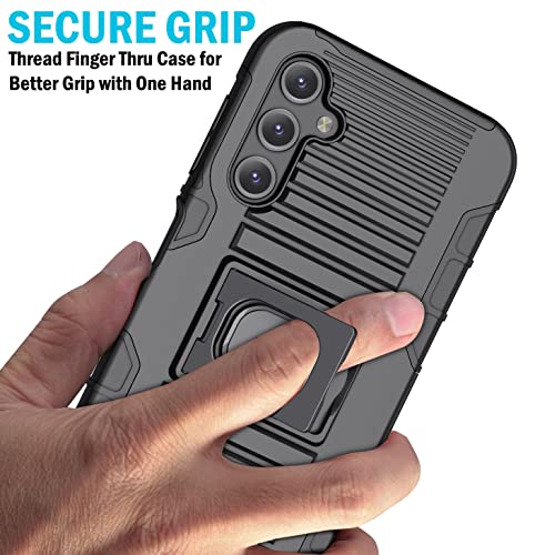 Case with Clip for Galaxy A14 5G (2023), Nakedcellphone Rugged Ring Grip Cover with Stand and [Belt Hip Holster] for Samsung SM-A146 - Black