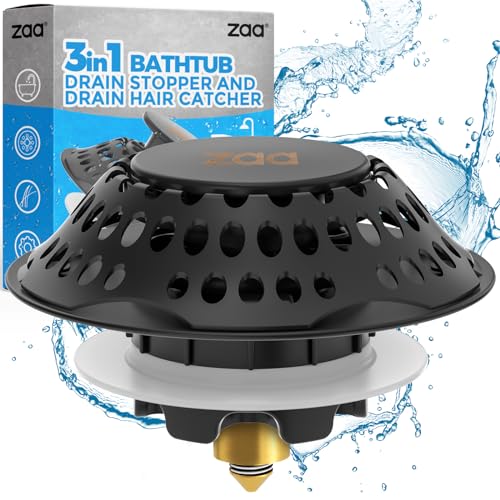 zaa Bathtub Drain Stopper, Upgraded 2in1 Tub Stopper Bathtub Drain Cover and Hair Catcher, Pop Up Bathtub Drain Plug, Replaces Lift & Turn, Tip-Toe or Trip Lever, for 1.46-2" W Drain Hole, Silver