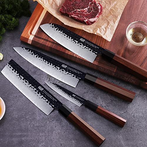 FINDKING Dynasty Series 4PCS Kitchen Knife Set, Professional Japanese Chef Knife Set, 9Cr18MoV High Carbon Steel Blade, African Rosewood Octagonal Handle, for Meat, Fruits, Vegetables