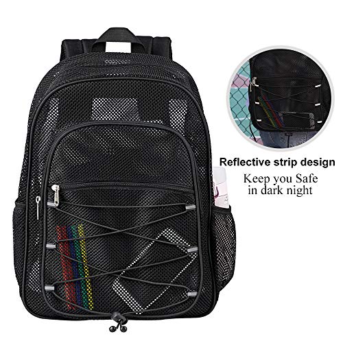 COVAX Heavy Duty Mesh Backpack, See Through College Mesh Backpack, Semi-transparent Bookbag with Bungee and Comfort Padded Straps for Commuting, Swimming, Beach, Outdoor Sports