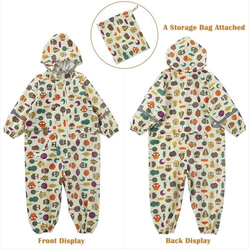 Kids Toddler Rain Suit for Boys Girls One Piece Hoodie Zipper Cartoon Waterproof Coverall Rain Jacket 1-10 Years S Size