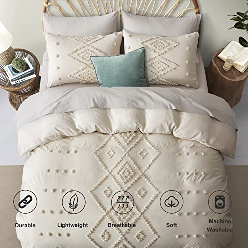 Oli Anderson Tufted Duvet Cover Twin Size, Soft and Lightweight Duvet Covers Set for All Seasons, 2 Pieces Boho Embroidery Shabby Chic Bedding Set (Beige, Twin, 68" x 90")
