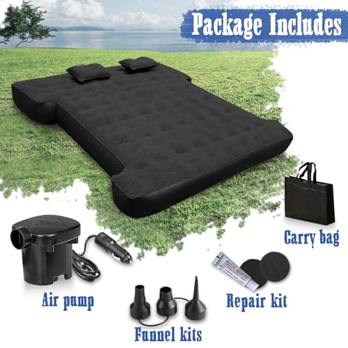 Uncle elk Truck Bed Air Mattress, Full Size Truck Beds, Inflatable Air Mattress Bed with Air Pump 2 Pillows, Carry Bag, Pickup Bed Air Mattress for Chevrolet Silverado, Dodge Ram, Ford, Black