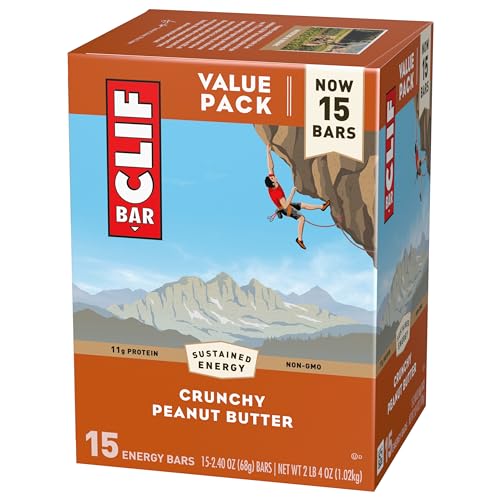 CLIF BAR - Crunchy Peanut Butter - Made with Organic Oats - Energy Bars - Non-GMO - Plant Based Protein Bars (15 Pack)