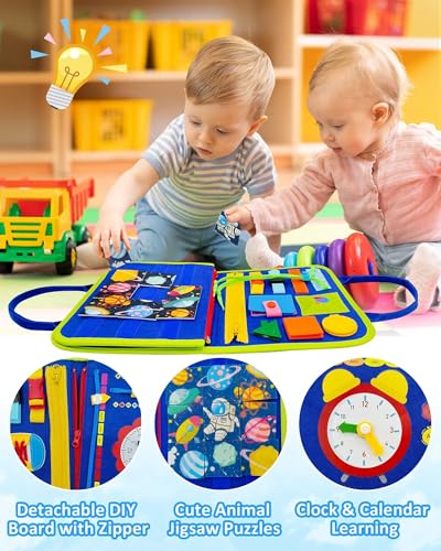 Exorany Busy Board Montessori Toys for 1 2 3 4 Year Old Boys & Girls Birthday Gifts, Sensory Toys for Toddlers 1-3, Educational Travel Toys, Preschool Activities for Learning Fine Motor Skills