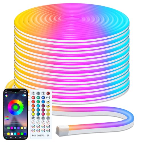 Minetom 33Ft Led Neon Rope Lights, RGB LED Strip Lights, Control with App/Remote, IP68 Waterproof Flexible Outdoor Led Rope Lights, Multiple Modes, Music Sync Neon Lights for Bedroom Gaming Room Decor