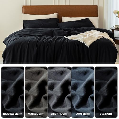 FOSSA Duvet Cover Set, 100% Washed Cotton Linen Feel Super Soft Breathable Cozy Simple Style 3 Pieces Bedding Sets Solid Off White California King