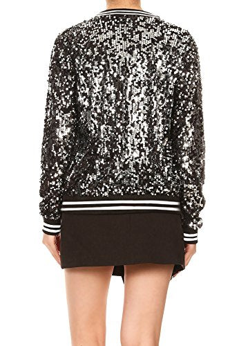 Anna-Kaci Womens Sequin Jacket Bomber Coat 1989 Slitter Outfit For Concert Party, Royal Blue, Medium