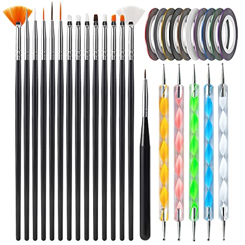 Artdone Nail Art Brushes set,Nail Art Tool Set,Nail Dotting Tools,Nail Dust Brush,Striping Nail Art Brushes for Long Lines,Nail Drawing Pen For Nail Design.…
