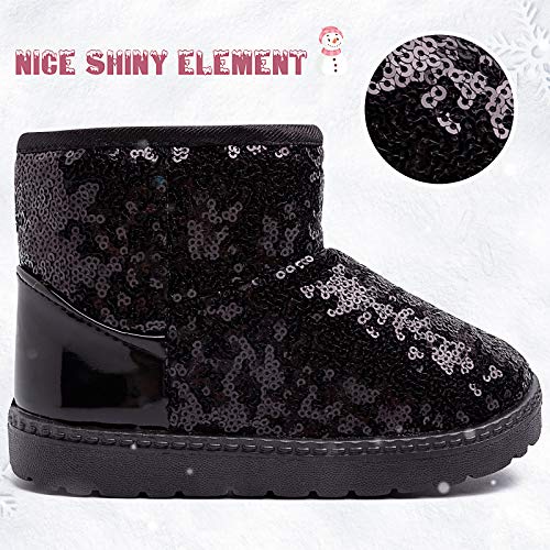 techcity Boys Girls Winter Warm Snow Boots Sequin Fur Lined Waterproof Boot Glitter Princess Outdoor Shoes(Toddler/Little Kid)