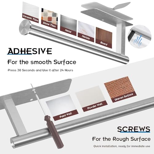 ASTOFLI Self Adhesive Paper Towel Holder Under Cabinet No Drilling 2 Pack, Under Cabinet Paper Towel Holder Wall Mount, Hanging Paper Towel Holder Adhesive, Peel and Stick Paper Towel Holder (Black)