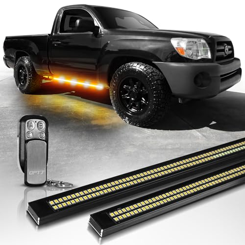 OPT7 Sidekick 48" Aluminum LED Running Board Lights, 2PCS Weatherproof Rigid Strobe Light Bars w/Sequential Amber Turn Signal & Amber White Flashing Warning Emergency Light for Regular Cab Truck