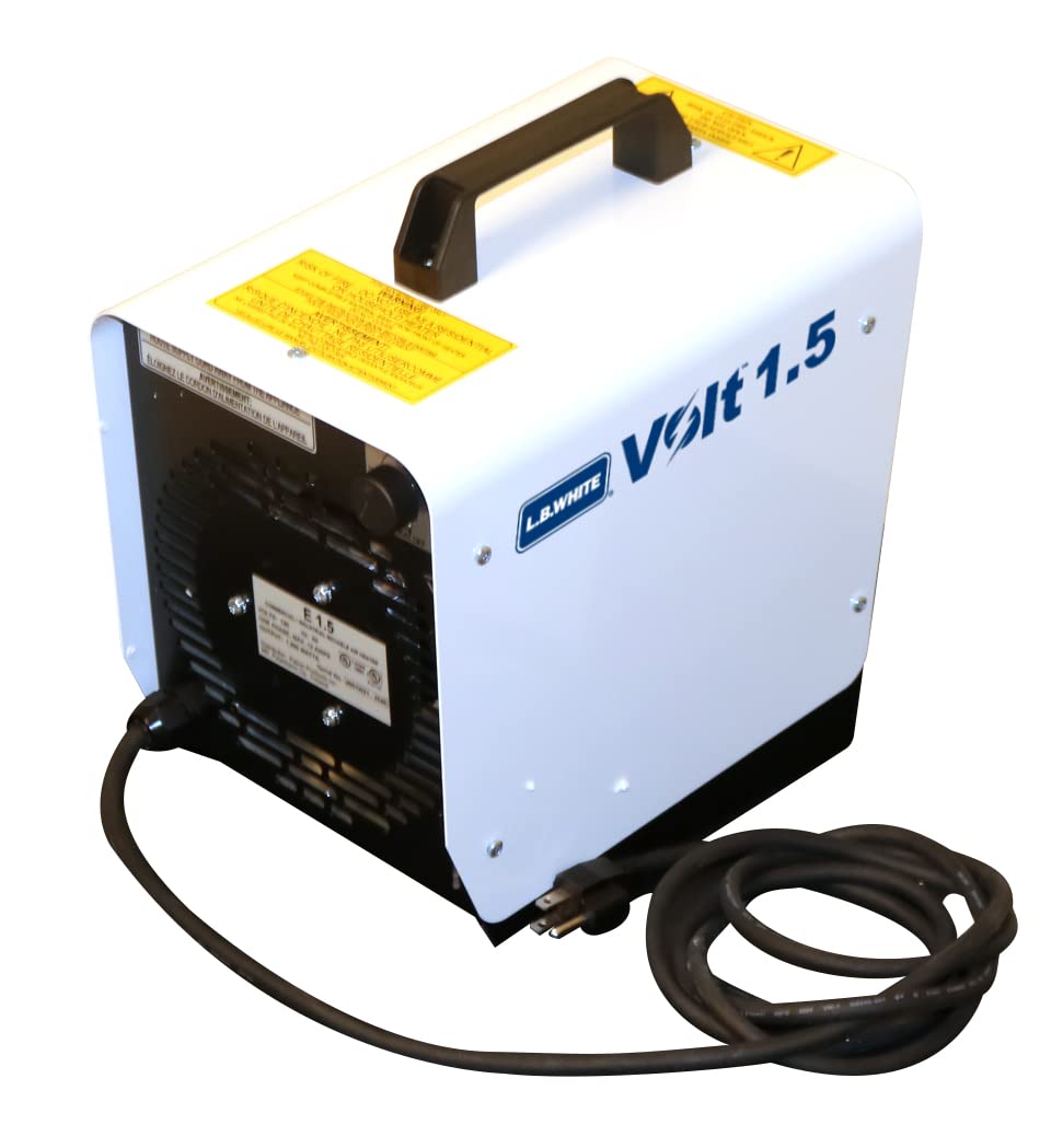 L.B. White Volt 1.5 Electric Forced Air Portable Heater W/Ambient Thermostat - 32°F – 100°F, Indoor Space Heater for Industrial, Garage, Curing Concrete, Tent Events & Commercial, Overheat Protection