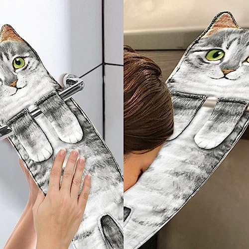 Cat Funny Hand Towels for Bathroom Kitchen - Cute Decorative Cat Decor Hanging Washcloths Face Towels Super Absorbent Soft - Mothers Day Easter House Warming Birthday Gifts for Women Cat Lovers