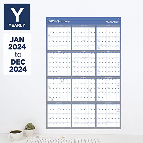 AT-A-GLANCE 2024 Wall Calendar, Dry Erase Monthly Wall Planner, 12 Month, 48" x 32", Extra Large, Vertical/Horizontal, Reversible, Blue (A1152-24)