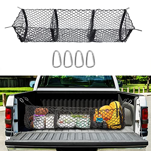 Kaskawise Cargo Net Trunk Bed Organizer,Mesh Storage Net with 4 Metal Hooks,43.3×11.8 inch Heavy Duty Cargo Net for SUV,Car,Toyota,Pickup Truck Bed,Truck Accessories Bed Grocery Holder