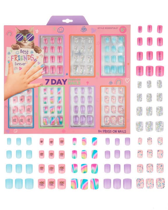 7-Day Press On Nails Set | Assorted Colors Nail Accessories for Kids
