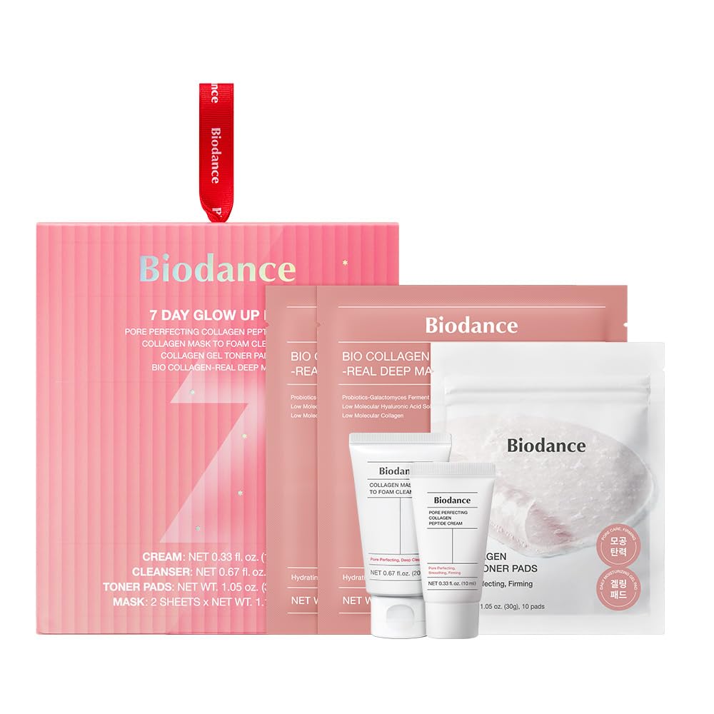 BIODANCE 7 Day Glow Up Kit: Collagen Gift Set for Glass-Skin, Korean Skin Care with Mask to Foam Cleanser, Toner Pads, Moisturizer, Gel Masks, All-in-One Skin Care Set