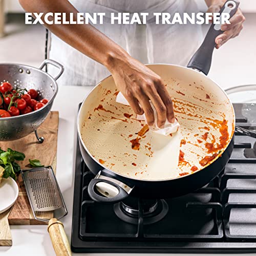 GreenPan Rio Healthy Ceramic Nonstick 5QT Saute Pan Jumbo Cooker with Helper Handle and Lid, PFAS-Free, Dishwasher Safe, Black