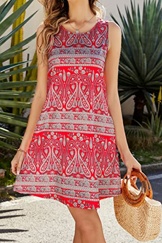 SimpleFun Vacation Dresses for Women Tropical Trendy Sleeveless Floral Sundresses with Pockets Light Green,S
