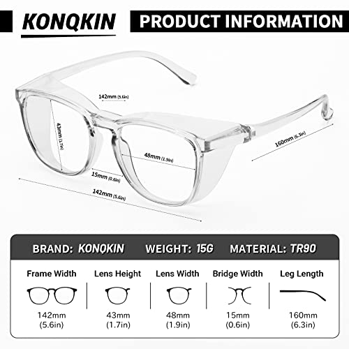 konqkin Safety glasses Goggles Nurses Protective Eyewear - Anti Fog Square Frame Stylish Clear Glasses for Women Men (black gery pink)