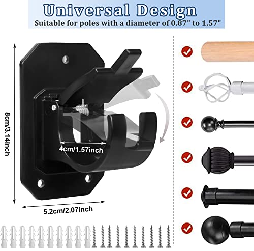8PCS Upgraded No Drill Curtain Rod Brackets No Drilling Self Adhesive Curtain Rod Holder Hooks Nail Free Adjustable Curtain Rod Hook Curtain Hangers for Bathroom Kitchen Home Bathroom and Hotel(Black)