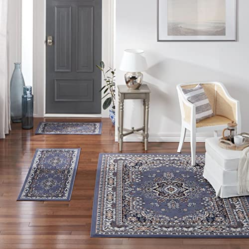 Home Dynamix Ariana Ksara Area Rug 3 Piece Set (4'11" x6'11,1'8" x4'11,1'8" x2'8), Border Country Blue