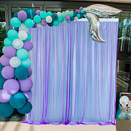 Mermaid Backdrop for Girls Birthday Purple Tulle Backdrop Curtain with Bow Tie for Under The Sea Baby Shower Little Mermaid Party Decorations 5X7ft