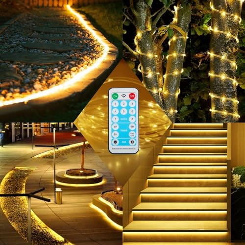 196ft 600 LED Rope Lights Outdoor Waterproof with Remote 60 Meters Solar Powered String Light 8 Modes Super Long Fairy Light with Timer Solar Tube Lights for Garden Deck Patio Pool Weeding Yard Decor