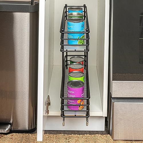 Household Essentials Glidez Multipurpose Paint-Finished Steel Pull-Out/Slide-Out Storage Organizer with Plastic Liner for Under Cabinet Use - 2-Tier Design - Fits Standard Size Cabinet or Shelf, White