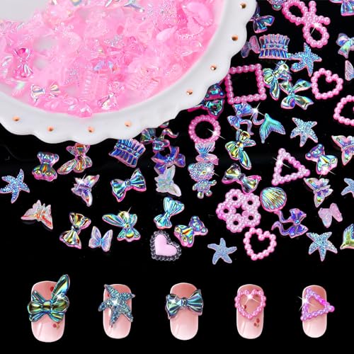 Grevosea 150 Pieces 3D Resin Nail Art Accessories Nail Decoration DIY Crafts Jewelry Accessories Rhinestone Pearl Crystal Gem Nail Pieces Butterfly Rose Bow Star Heart Triangle Animal(White)