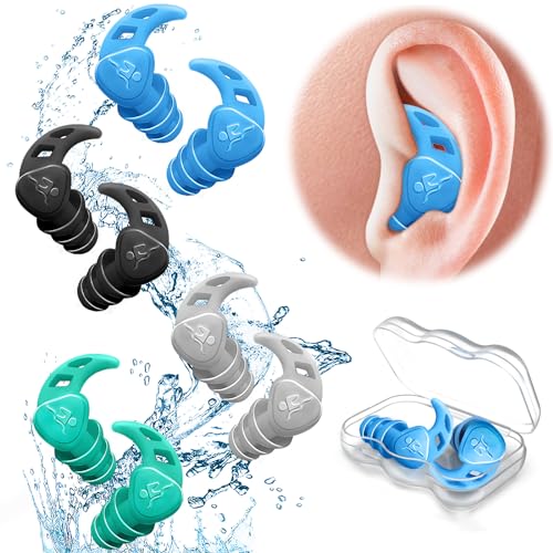 Waterproof Swimming Ear Plugs for Adults - 4 Pairs of Reusable Soft Silicone Swim Earplugs,Perfect for Surfing, Diving,Pool,Showering and Other Water Sports - Keep Water Out and Ear Protection