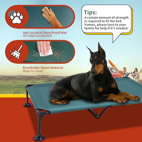 Elevated Dog Bed with 2024 Newest Canopy, Raised Outdoor Dog Bed with Powerful Anti-Slip Feet, Portable Pet Bed Cot with Larger Shade, Raised Large Dogs Cooling Bed for Camping, Indoor & Outdoor