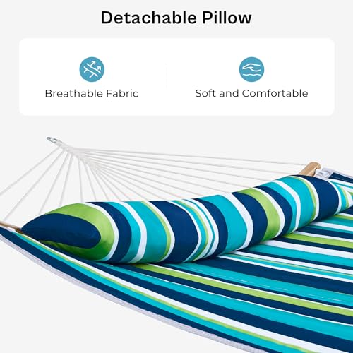 SUPERJARE 12 FT Quilted Fabric Hammock with Detachable Pillow, 2 Person Hammock with Spreader Bars, Adjustable Chain, Outdoor Hammock without Stand, for Outside, Patio, Garden, Dark Cyan