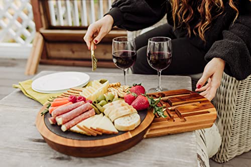 PICNIC TIME Charcuterie, Serving Platter Harry Potter Ravenclaw Insignia Knife Set, Cheese Board 12.5 x 12.5 x 1.4, Acacia Wood & Slate Black with Gold Accents