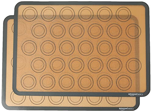 Amazon Basics Silicone, Non-Stick, Food Safe Baking Mat, Macaron, Pack of 2, Beige/Gray, Rectangular, 16.5" x 11.6"